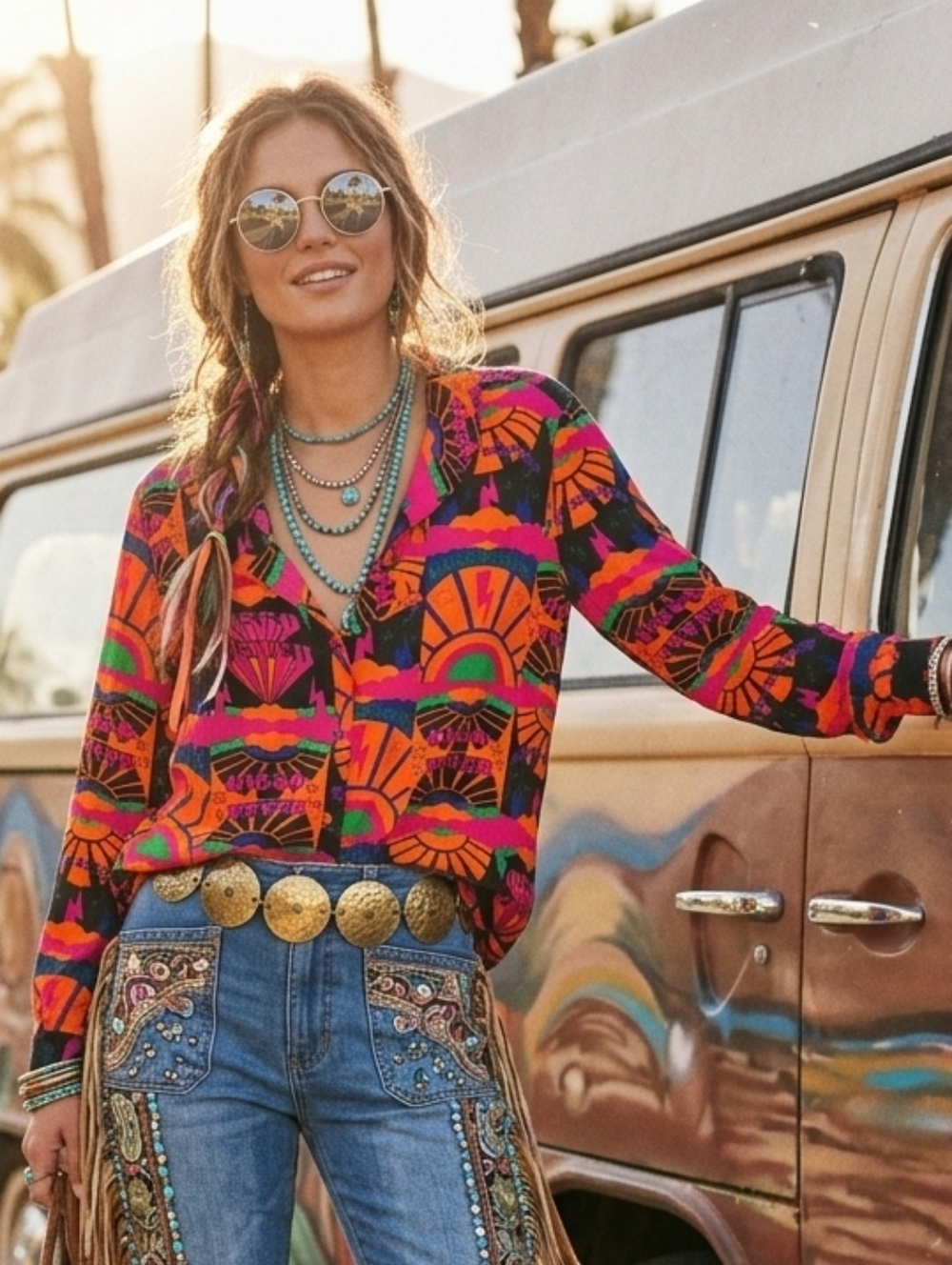Never Fully Dressed Long Sleeve Colorful Collared Disco Fever Shirt Sz XL NEW!